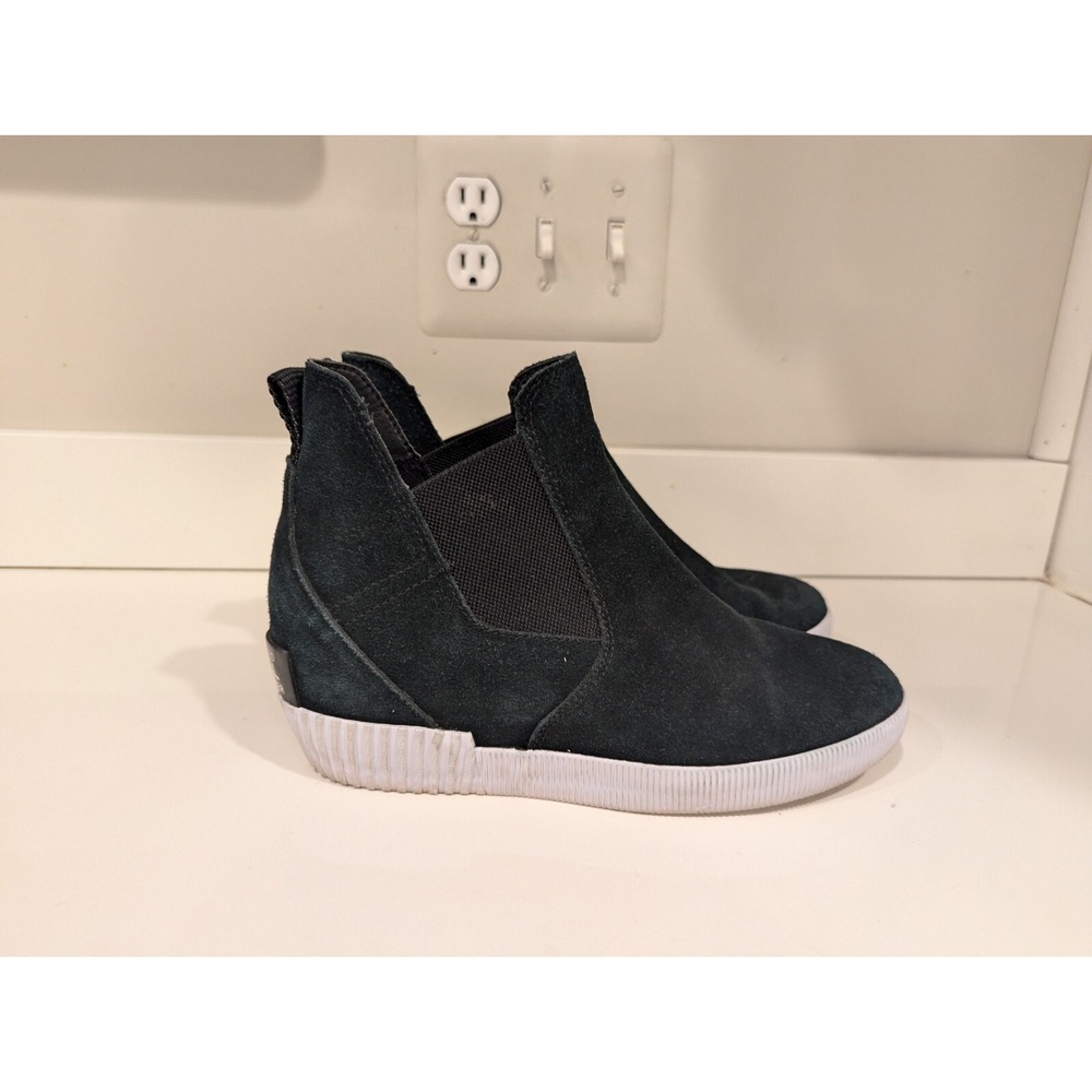 SOREL Womens Size 9 Out N About Ankle Boots Wedge Black Suede Leather Booties